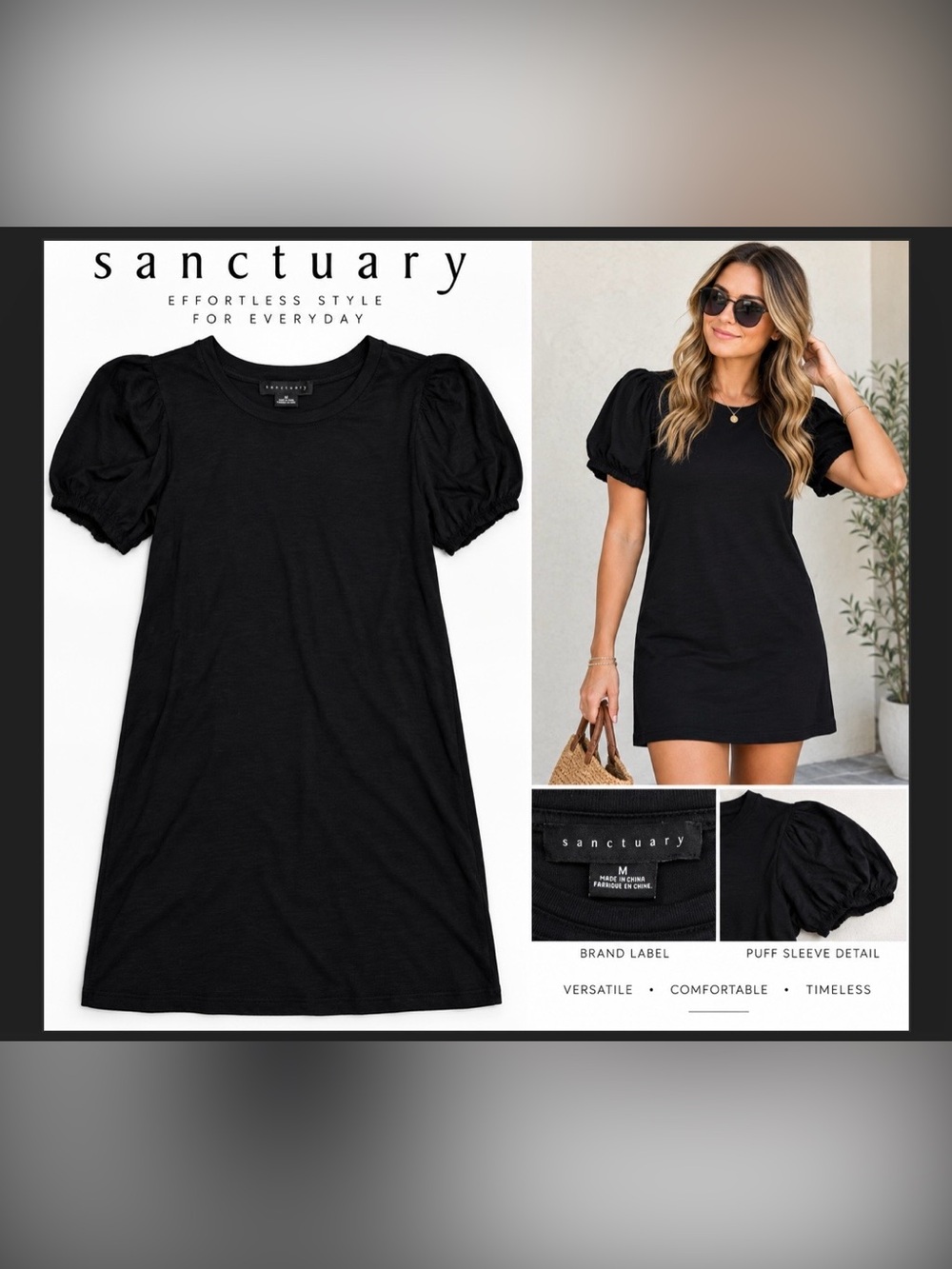 Sanctuary Black Puff-Sleeve Shift Dress